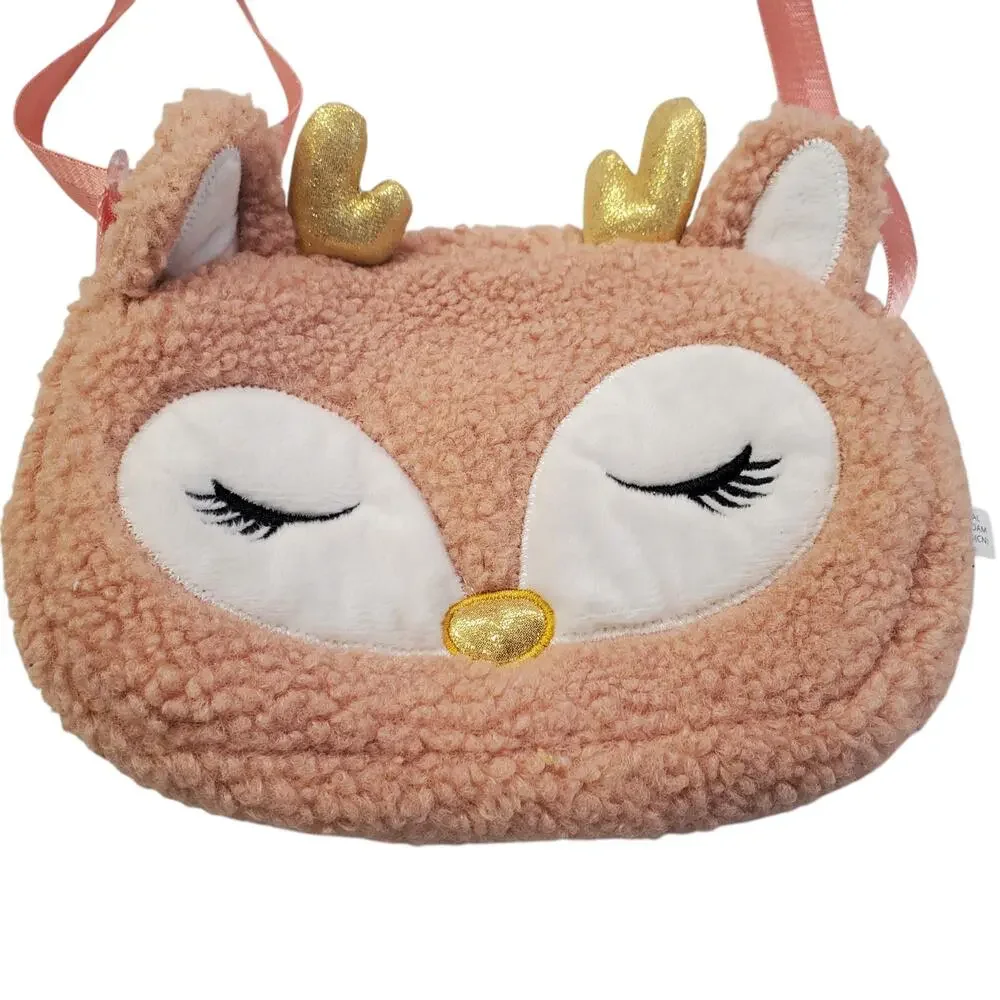 Girls Reindeer Purse Pink Gold Christmas Purse